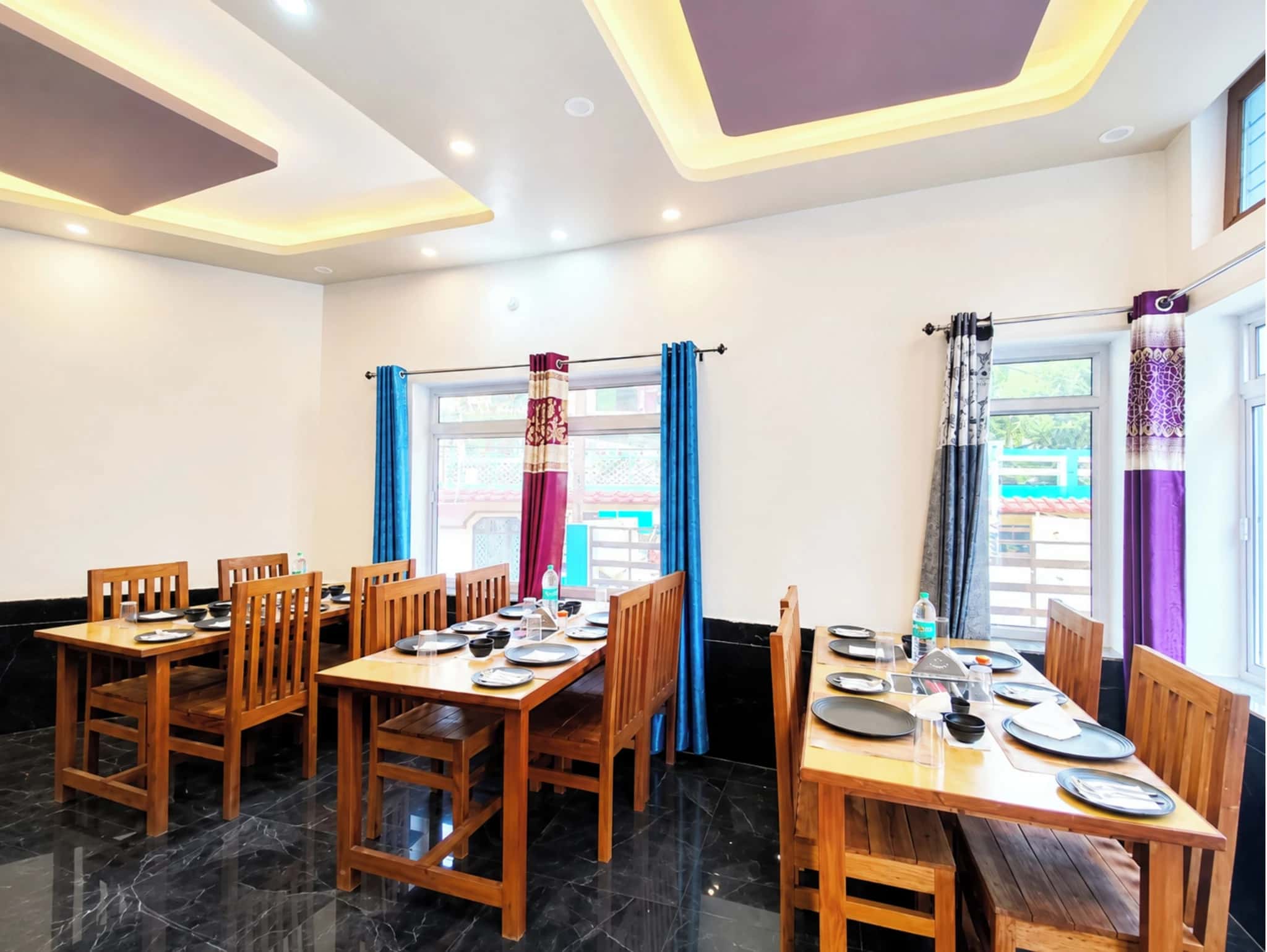 Restaurant dining area with city view